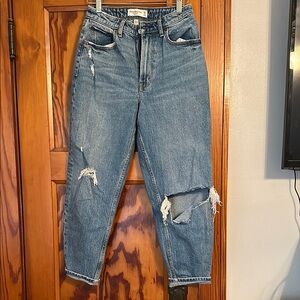 Abercrombie & Fitch Blue Boyfriend Jeans Distressed High Waist